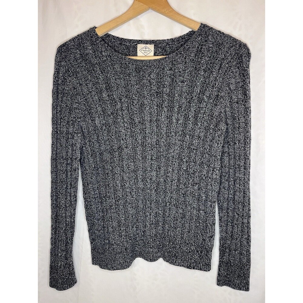 St John's Bay Sweater Womens Size Large Gray Black Cable Knit Crew Neck Shirt